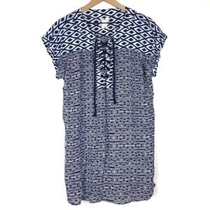 SPERRY Shift Shirt Dress Nautical Lace Up Detail Mixed Media Beach Coverup Large